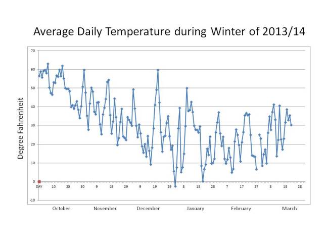 Average daily temperatures fluctuate enormously throughout the winter.
